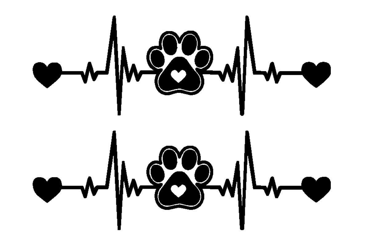Dog Paw Heartbeat Two 6″ White or Black Car Truck Window Wall Mirror Door