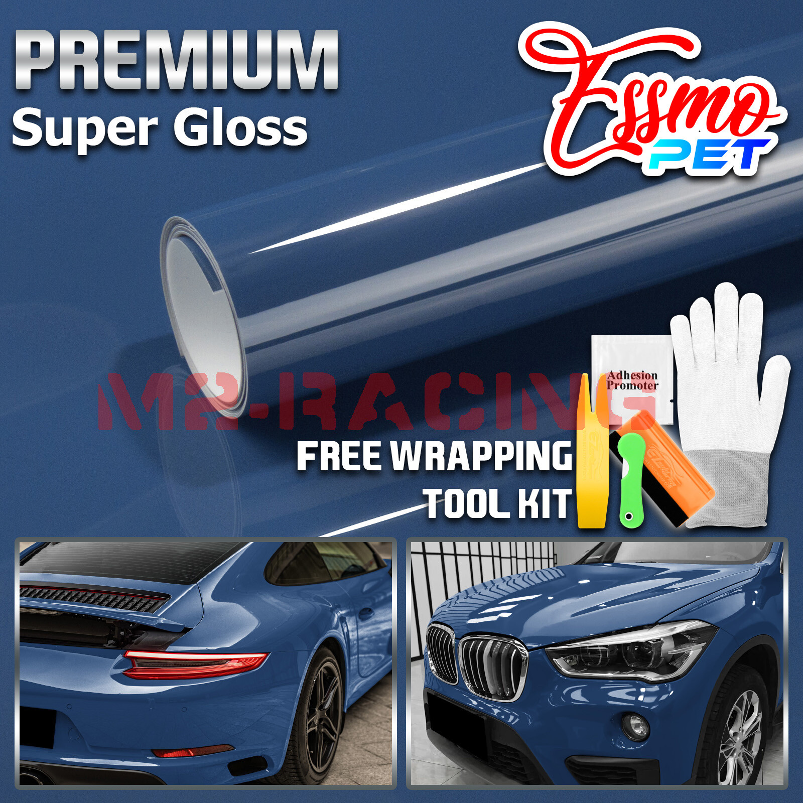 ESSMO PET Super Gloss Neptune Blue Car Vehicle Vinyl Wrap Decal Sheet Like Paint