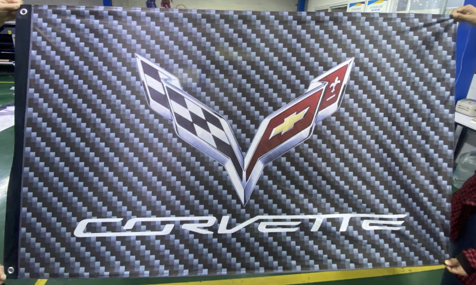 CORVETTE RACING FLAGS C7 CARBON FIBER LOOK . USA SELLER