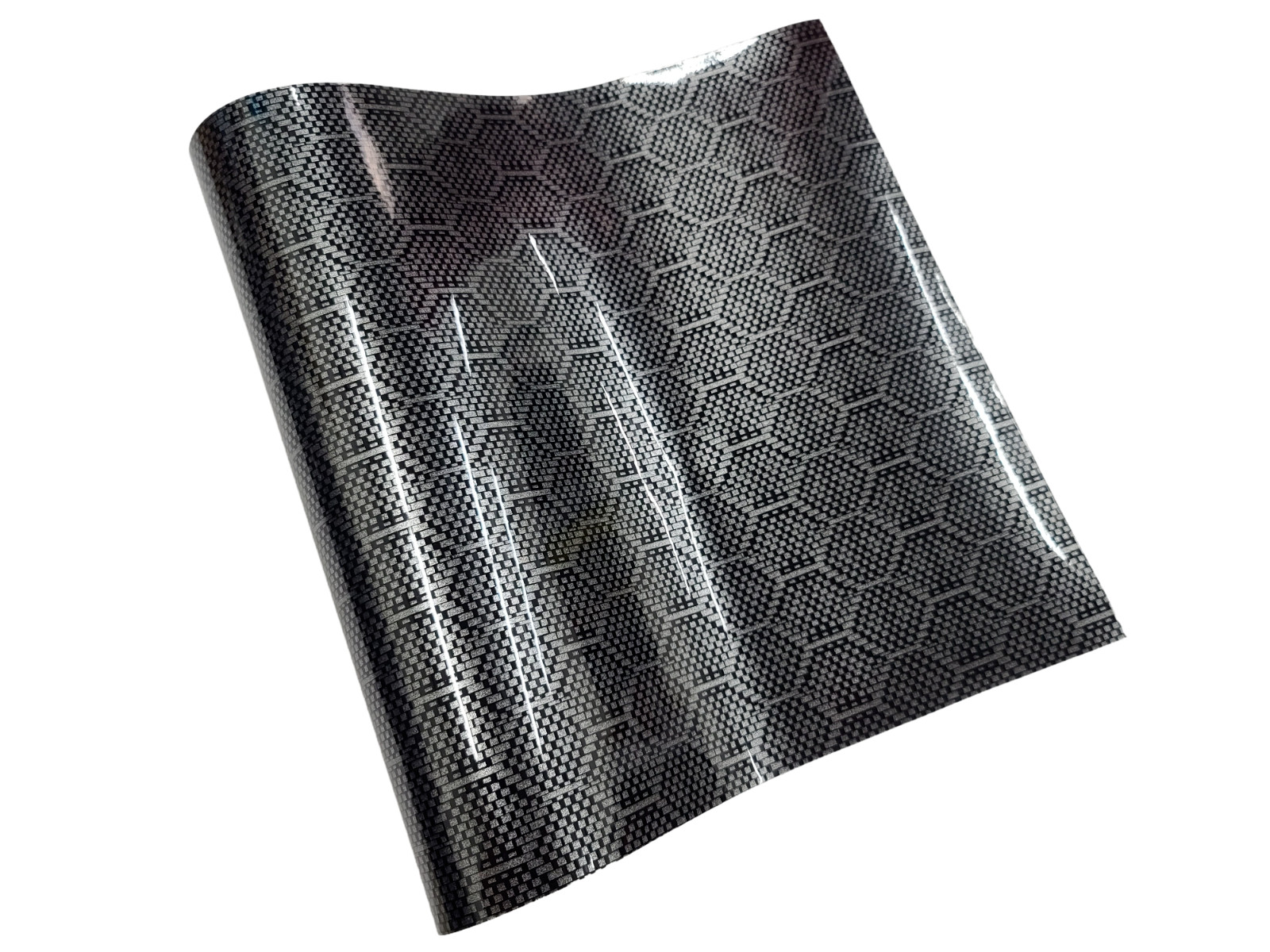 2D Printed Gloss Gray Black Honeycomb Carbon Fiber Vinyl Car Wrap Film Sticker