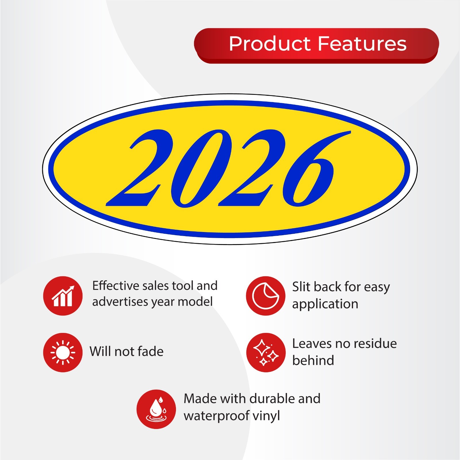 Car Windshield Year Stickers 2012-2026 Oval Dealership Decals Printed in USA