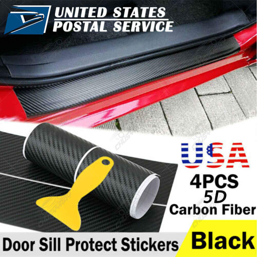 4PC Car Door Sill Scuff Carbon Fiber Stickers Welcome Pedal Protect Accessories