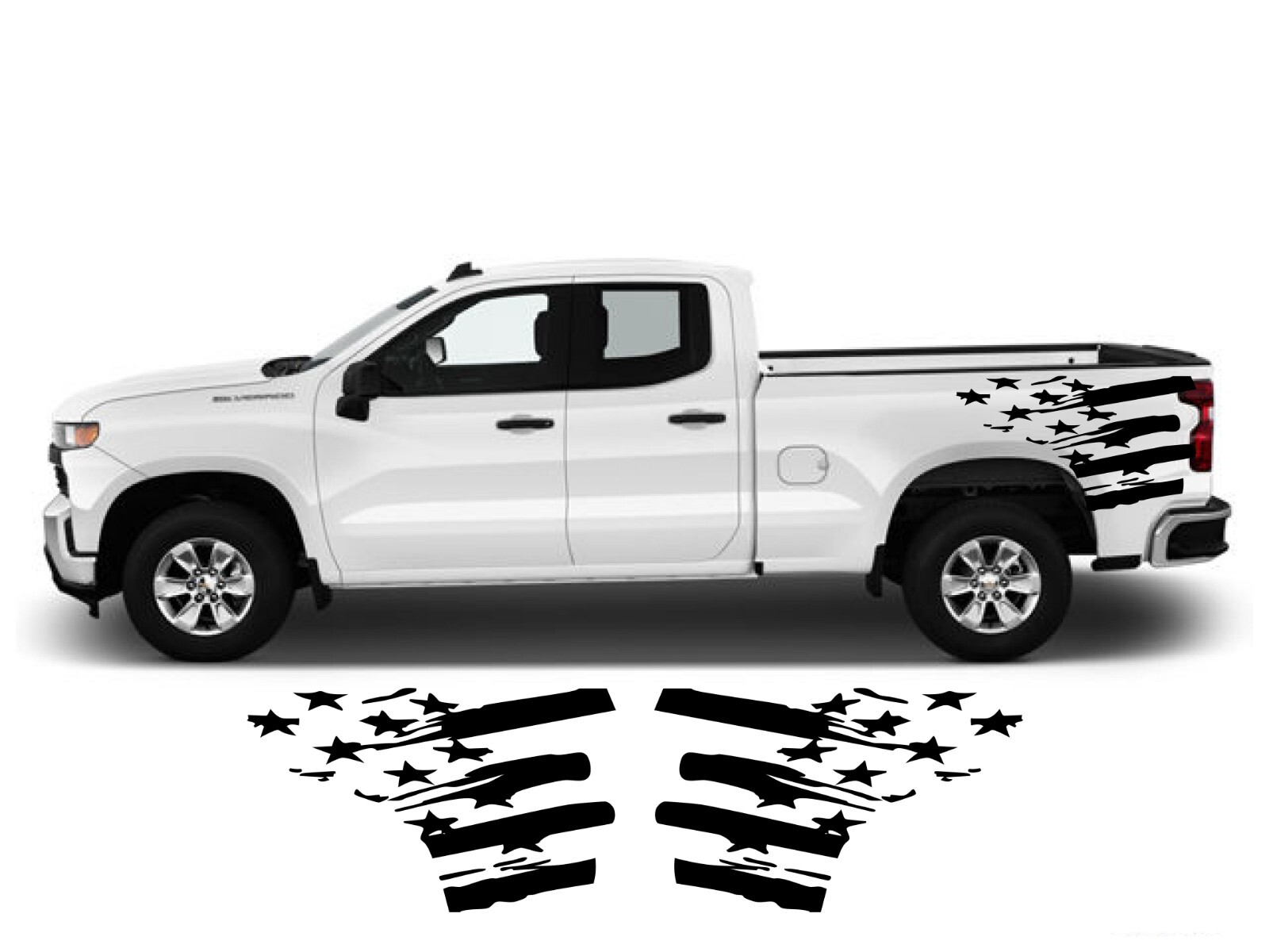 COMPATIBLE WITH Any Truck .. CHEVY ETC. BED FLAG GRAPHICS BEDSIDE REAR. Set