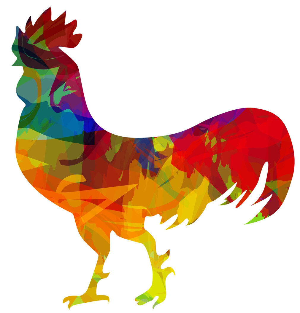 Colorful Rainbow Rooster Sticker Chicken Vivid Farm Country Rustic Eggs (4.25”)