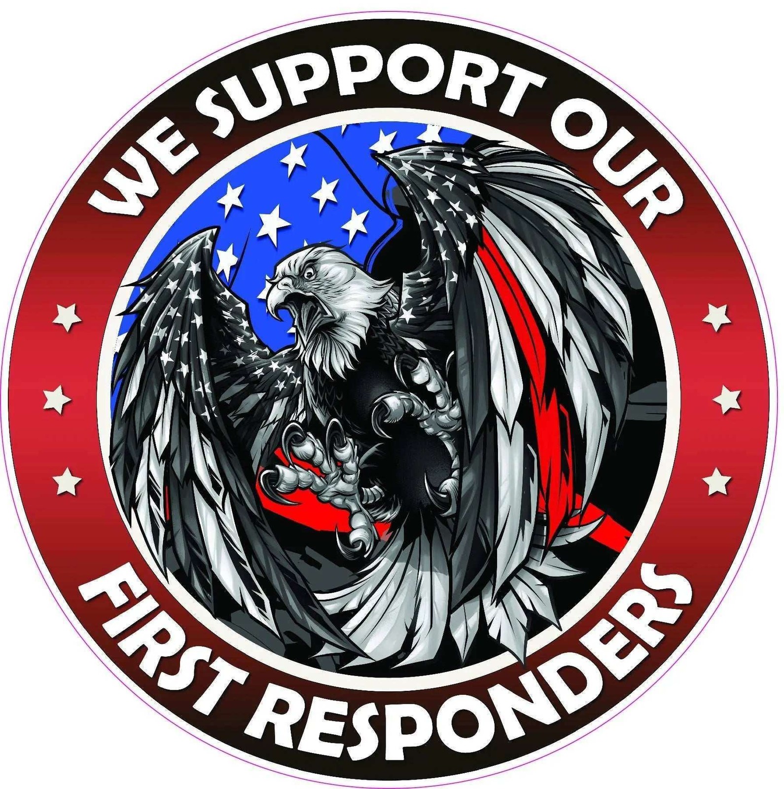 We Support our Thin Red Line First Responders American Flag Eagle Decal
