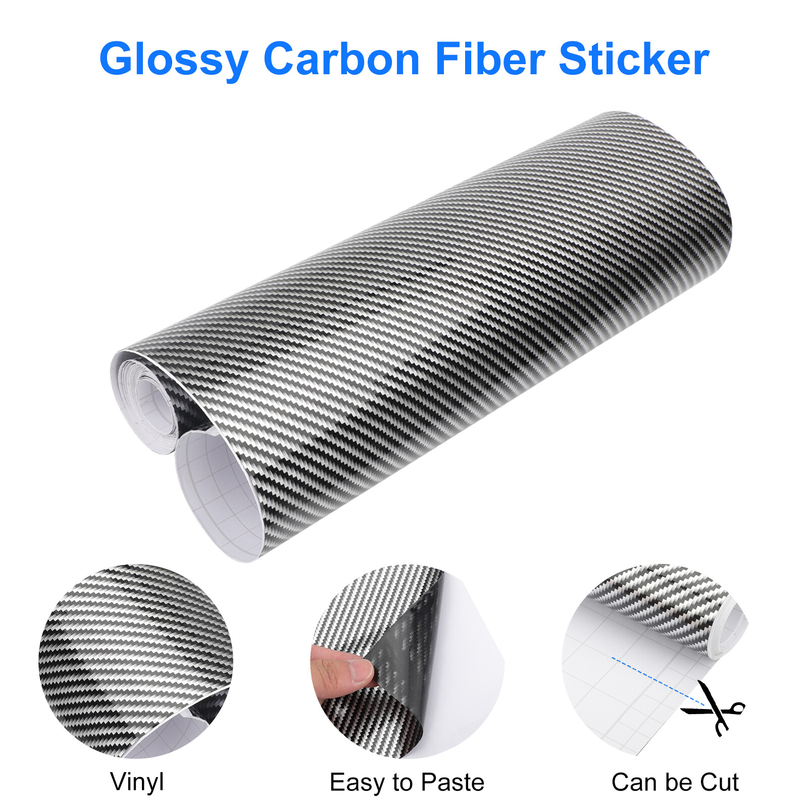 30x300cm 2D Glossy Black Carbon Fiber Vinyl Wrap Car Interior & Exterior Sticker