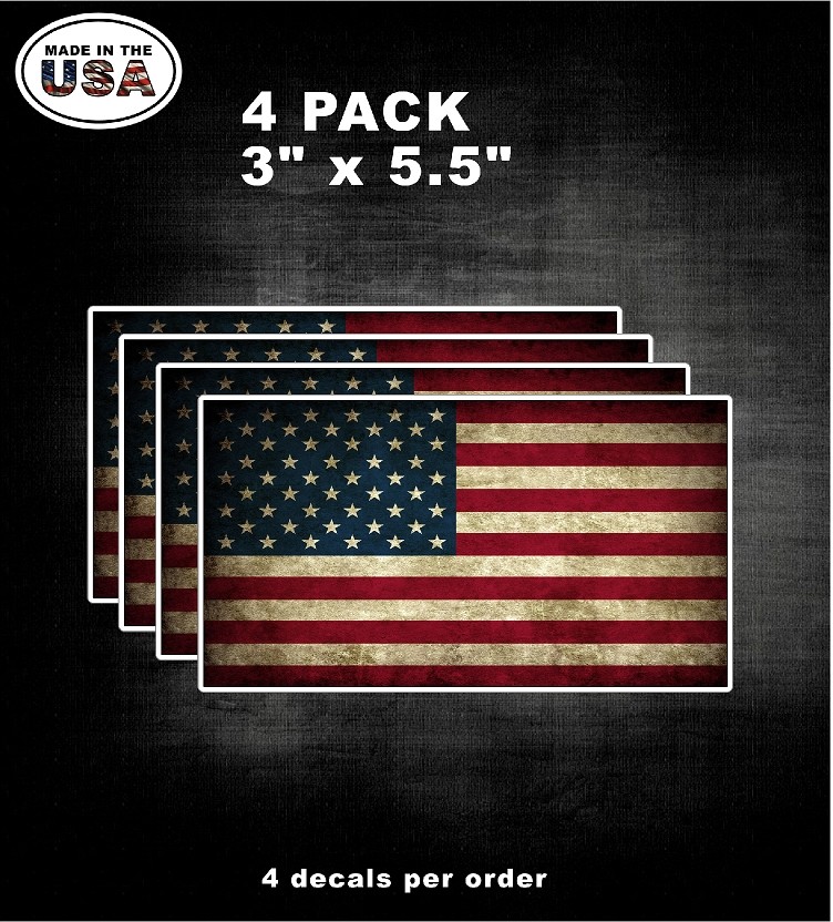 4 PK American Flag Line Vinyl Decal Stickers 3″ x 5.5″ Truck Car Window Stickers