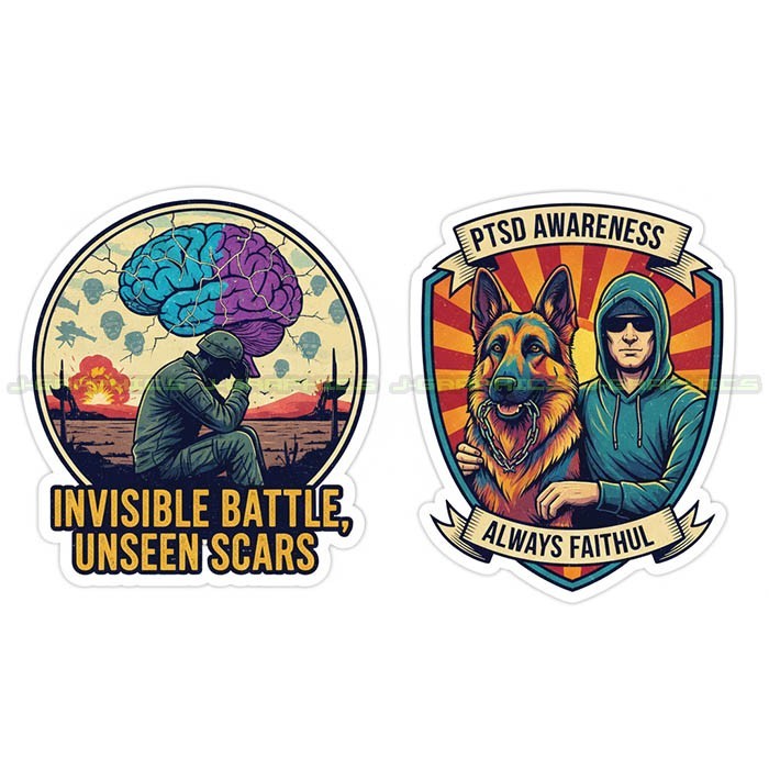 PTSD Veteran Vinyl Decal Sticker Awareness Suicide Prevention Military 2 pack E