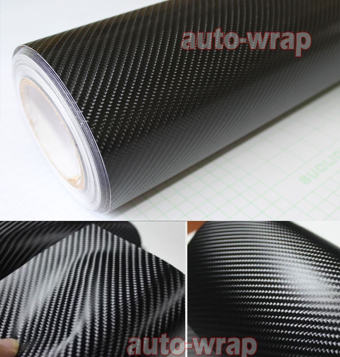 12″ W 4D Black / Car PVC Grain Carbon Fiber Vinyl Tape Wrap Sticker Decal Trim