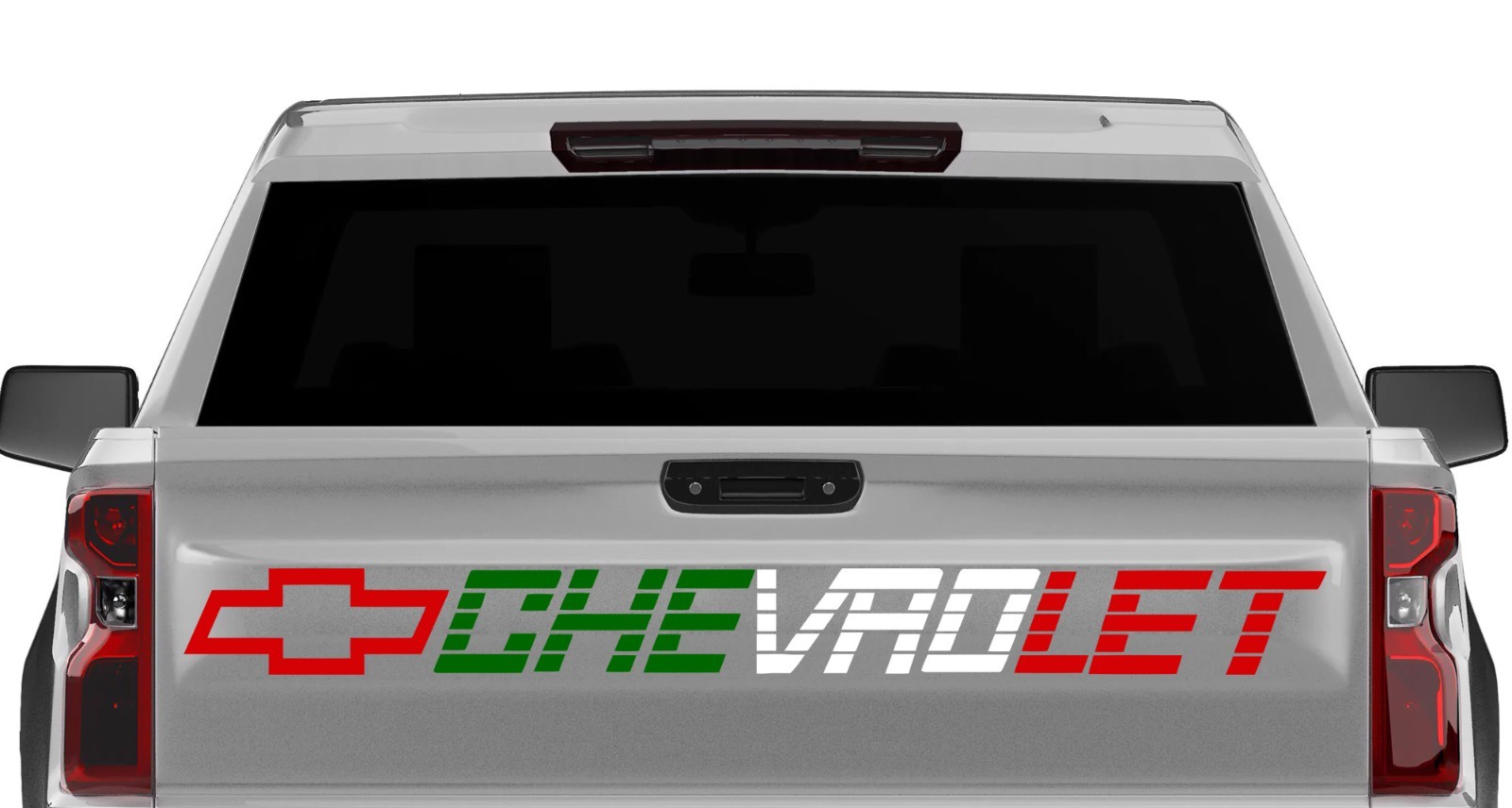 Chevrolet Tailgate Decal in 3 Mexican Flag color (Green / White / Red)