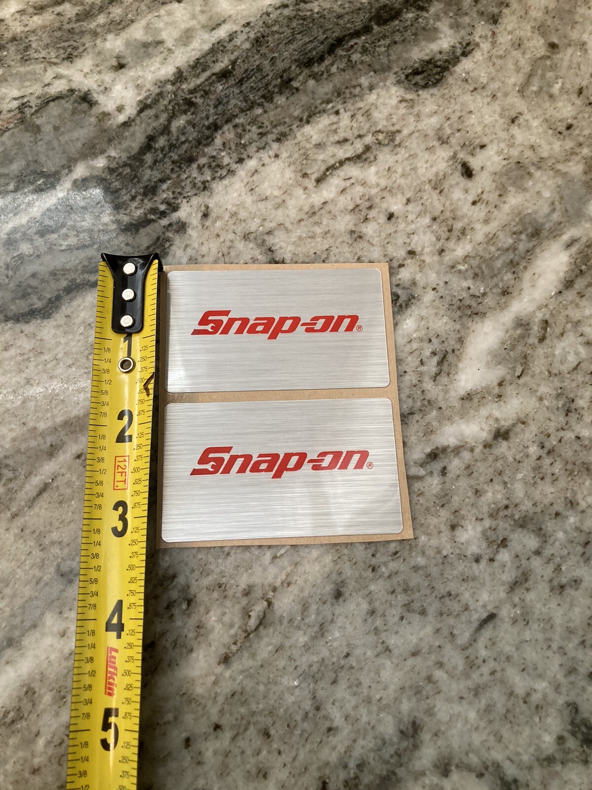 2 Snap on Vintage stickers. Metallic glossy. 2.625” X 1.5625” 3m Adhesive