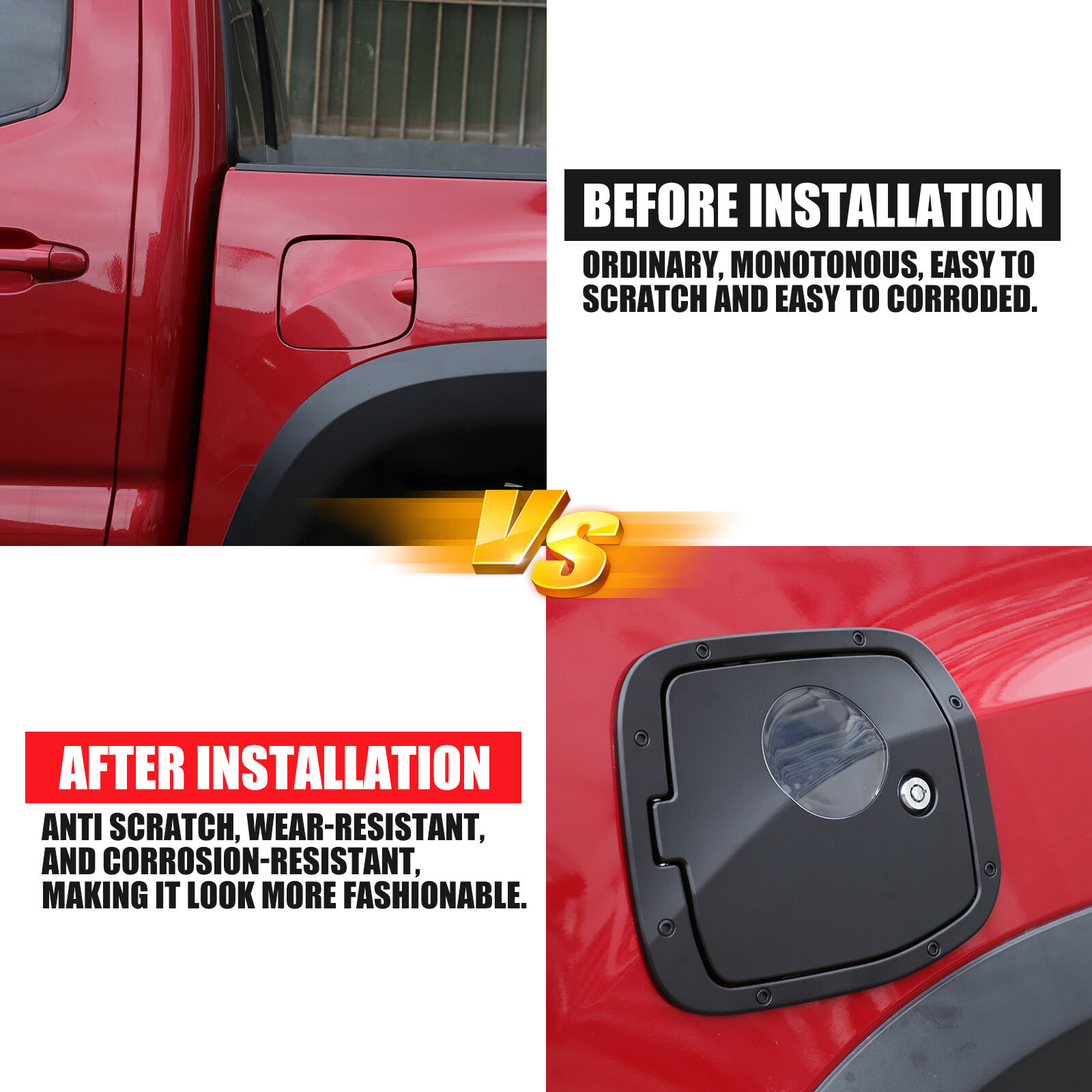 Black Door Fuel Tank Cover W/ Lock Gas Cap Tank Trim Fit Toyota Tacoma 2016-2022