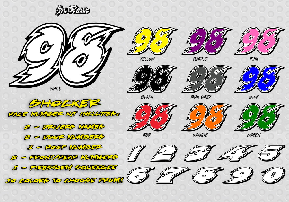 Race Car Numbers Shocker Vinyl Decals Kit Package