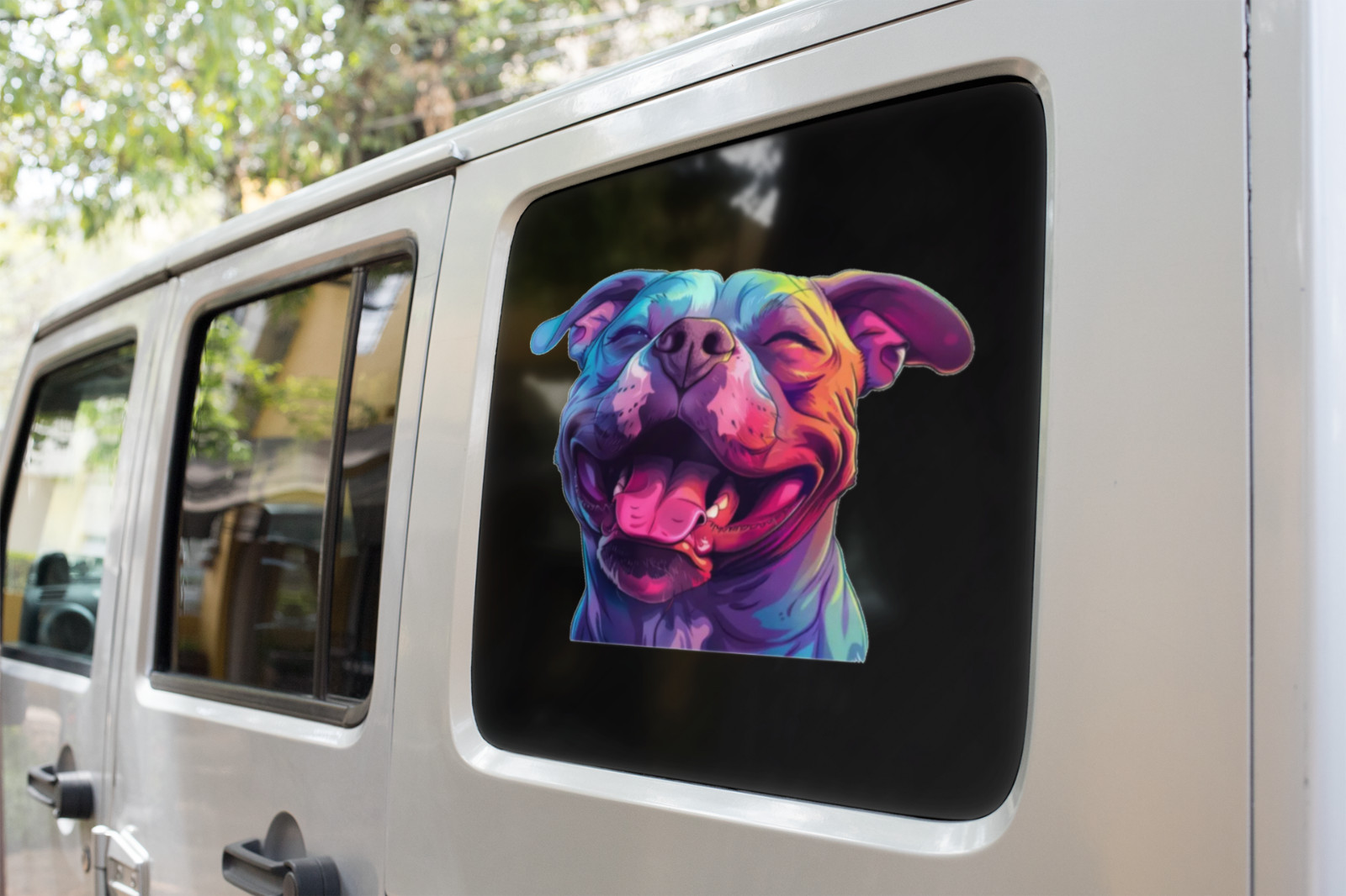 PitBull Car Window Vinyl Decal Graphic Colorfull Smile Dog Laptop Sticker