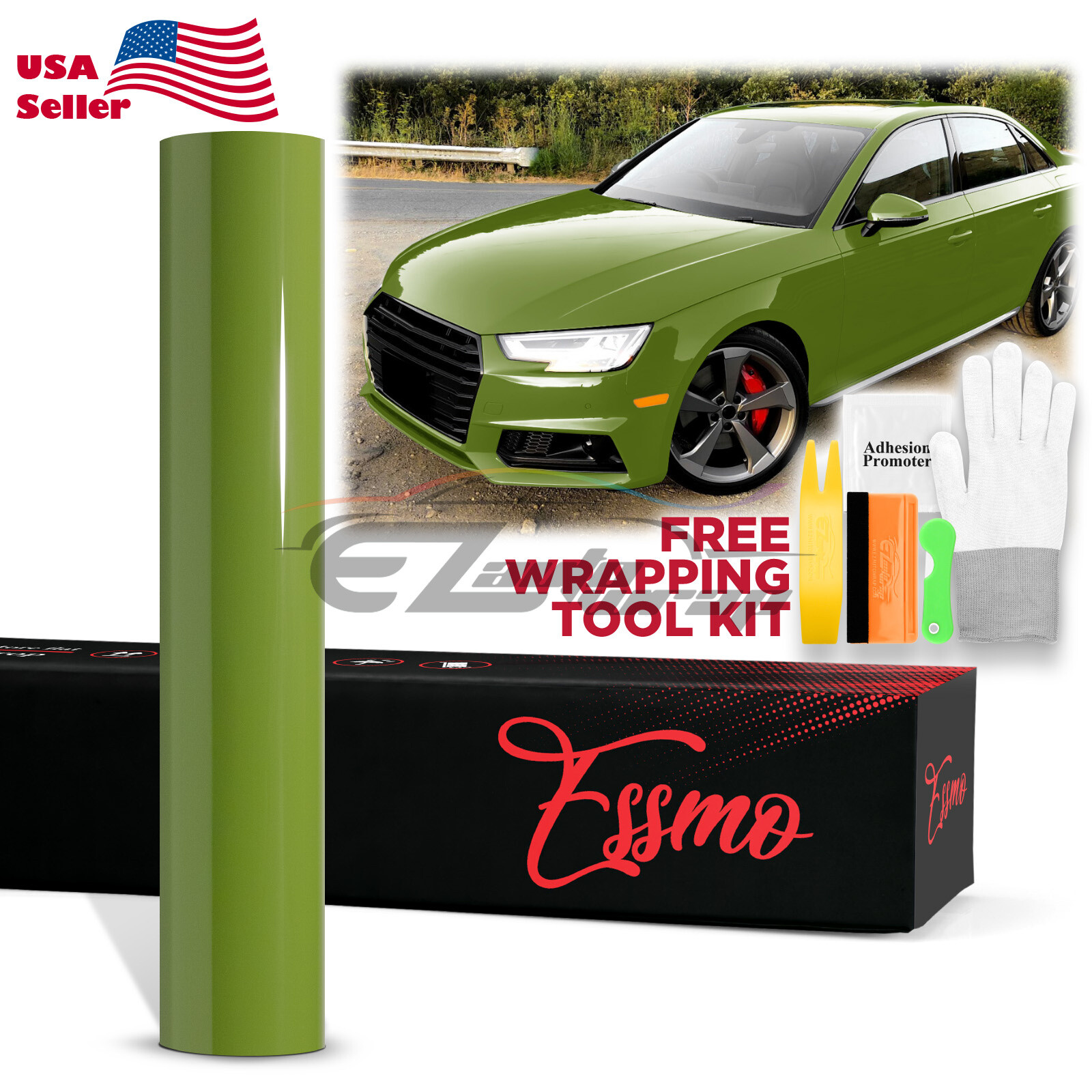 ESSMO PET Super Gloss Racing Green Car Vehicle Vinyl Wrap Decal Sheet Like Paint