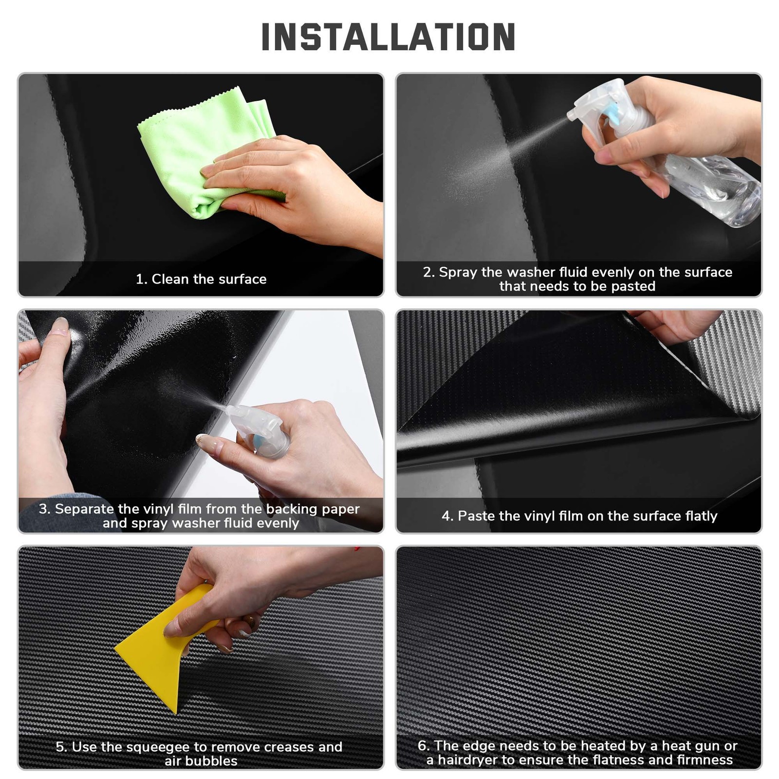Yescom 5×50 FT 3D Carbon Fiber Vinyl Wrap Film Roll w/ Air Release UV Resistant