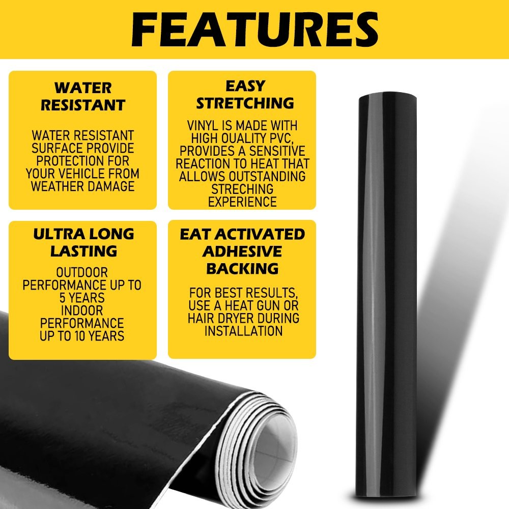 Black High Gloss Glossy Vinyl Film Wrap Sticker DIY Bubble Free Air Release
