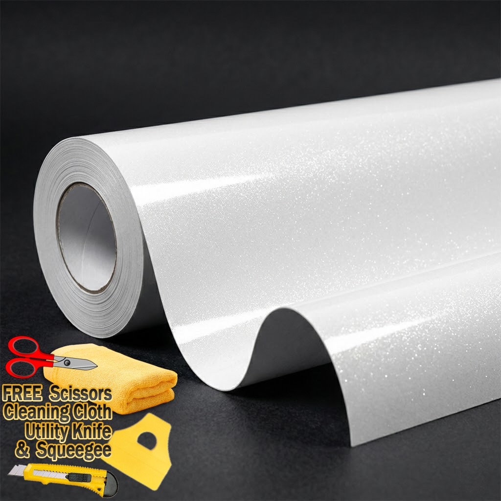 Pearl White Gloss Metallic Glitter Vinyl Film Wrap Sticker Decal Air Bubble Free