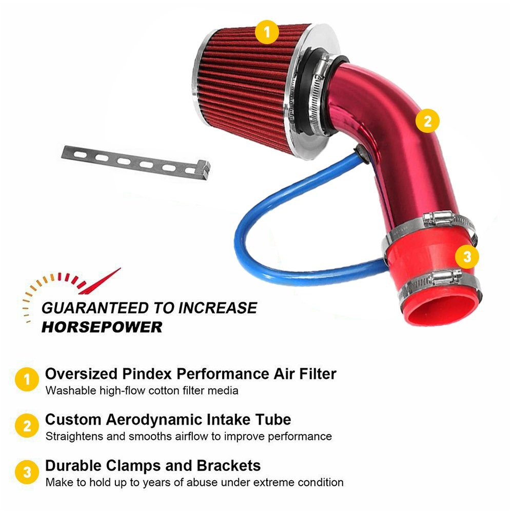 Red Cold Air Intake Filter Induction Pipe Power Flow Hose System Car Accessori M