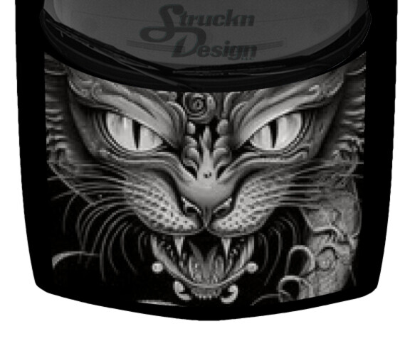 Grayscale Dark Bright Slit Eyed Dragon Hood Wrap Vinyl Graphic Decal 58″ x 65″