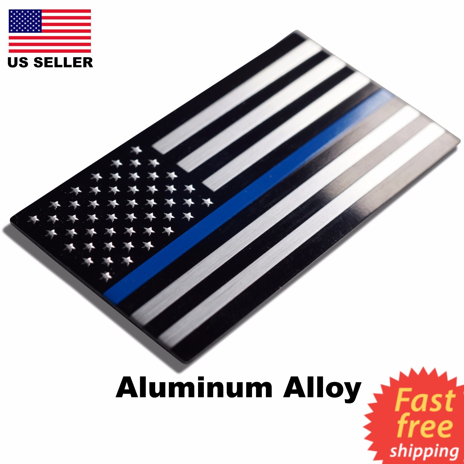 ALUMINUM Police Officer Emblem Thin Blue Line American Flag Decal Sticker USA
