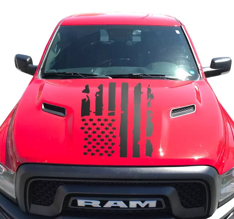 Distressed American USA flag Hood vinyl sticker 38″ decal – Fits Dodge Ram 1500