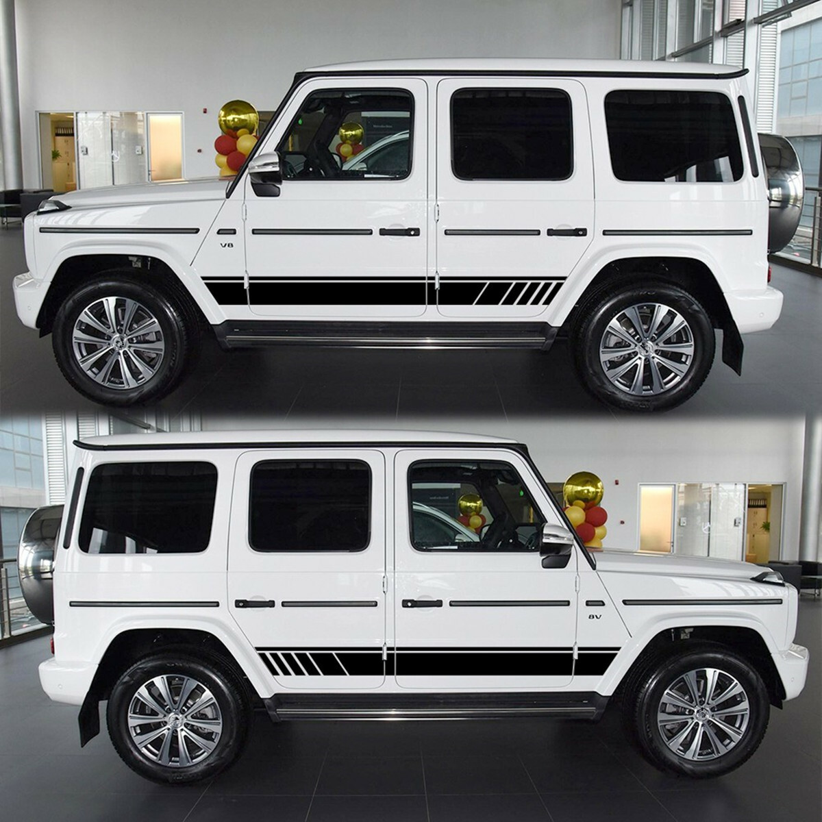 2Pcs Car Body Side Door Decal Stickers Sports Racing Shadow Stripe Graphic Black
