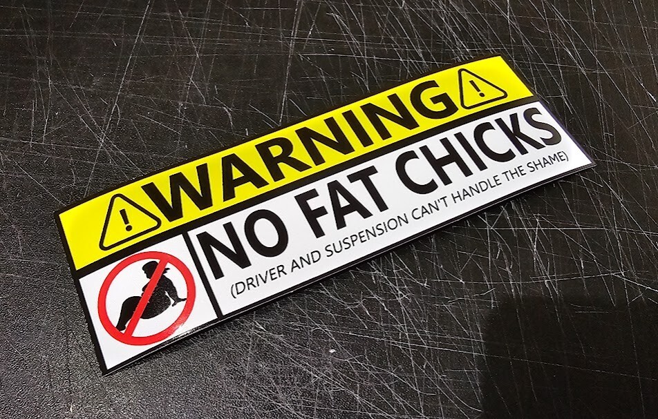Warning No Fat Chicks Sticker Bumper Funny JDM Slammed Girl EVO STI CIVIC S15