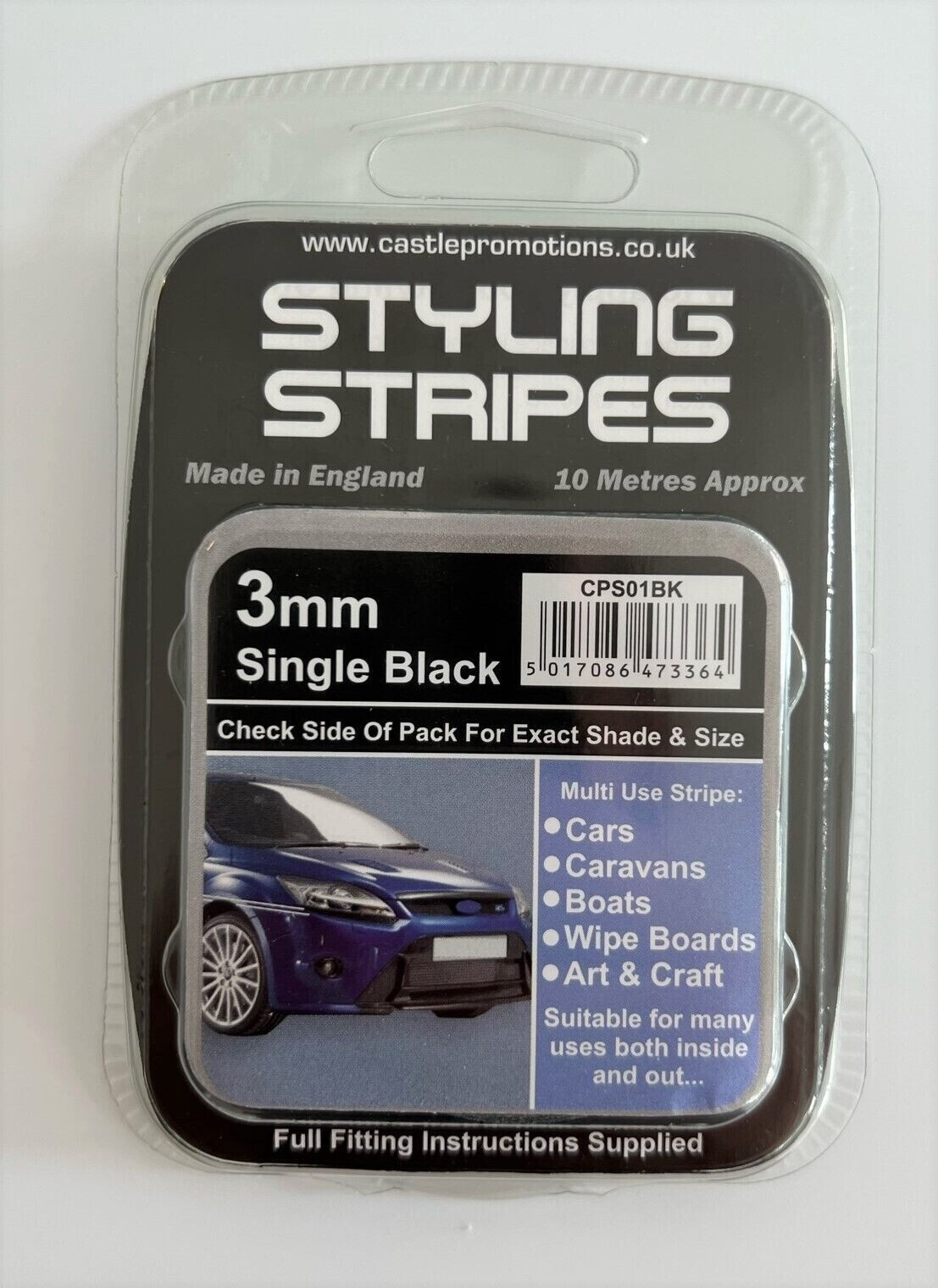 3mm x 10mtr Self Adhesive Car Pin Stripe Coach Tape Syling Stripe All Colours