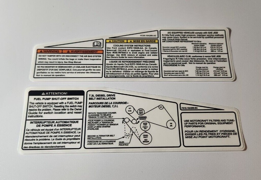 Radiator Support Decal Set Fits F250/350 7.3L DIESEL 2000-03 REPRODUCTION