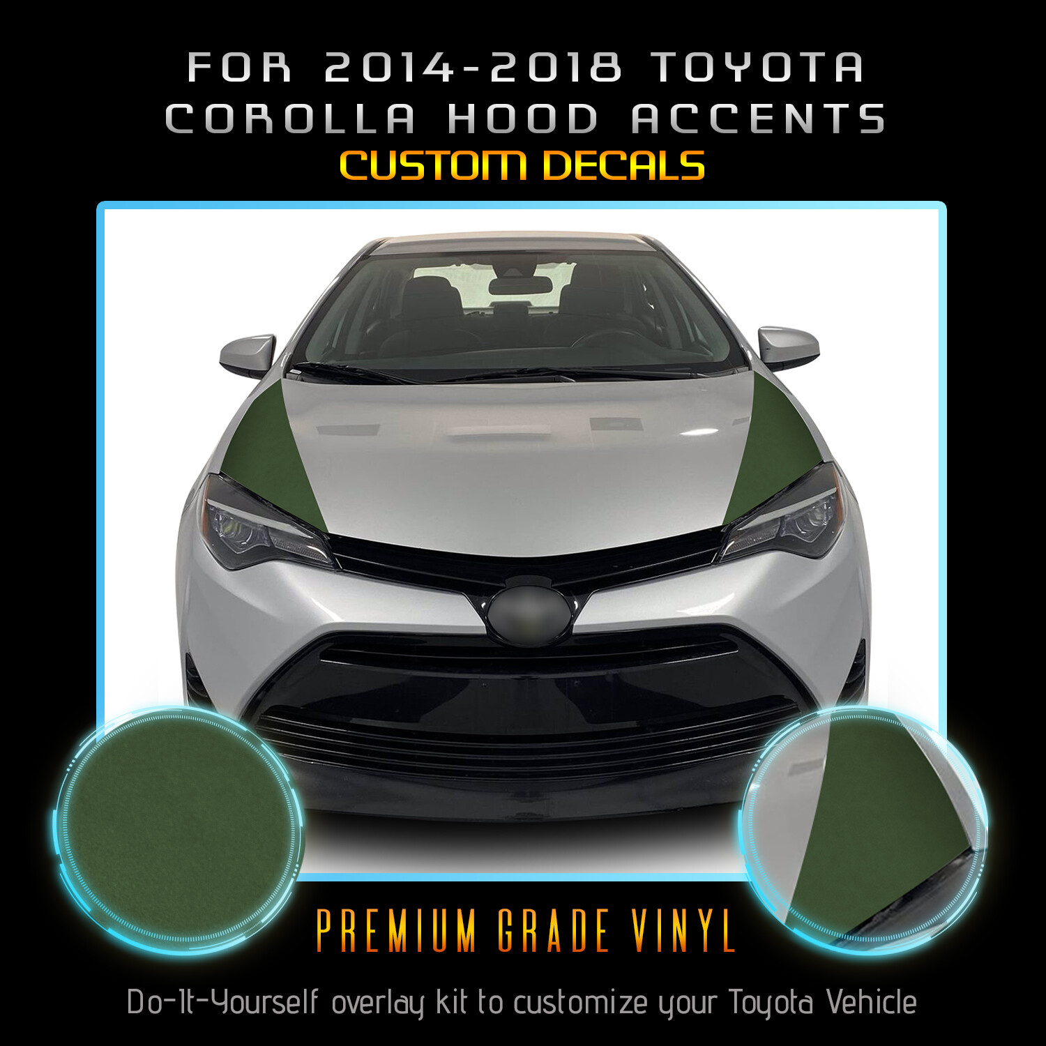 For 2014-2018 Toyota Corolla Hood Accent Overlay Graphic Decal Flat Matte Vinyl