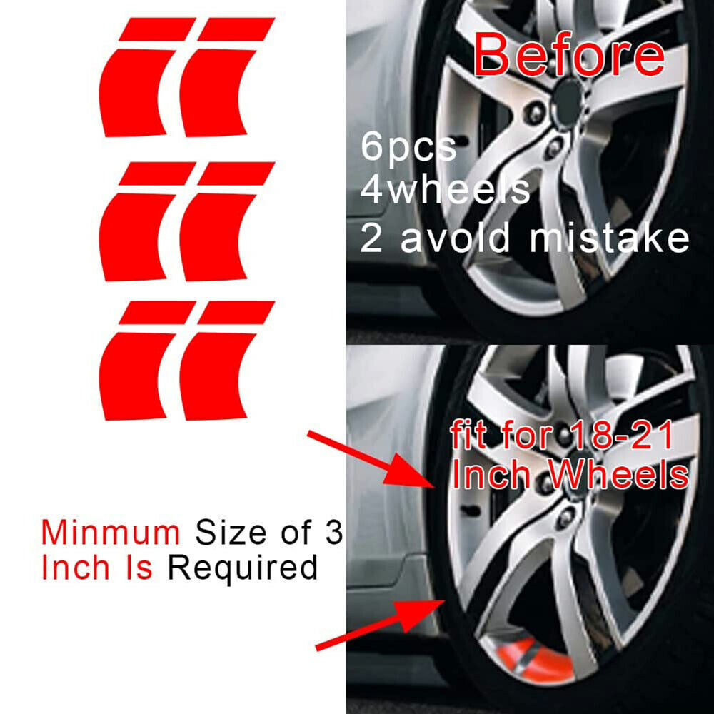 6x For 16″-21″Reflective Car Wheel Rim Vinyl Decal Sticker Car Accessories Red