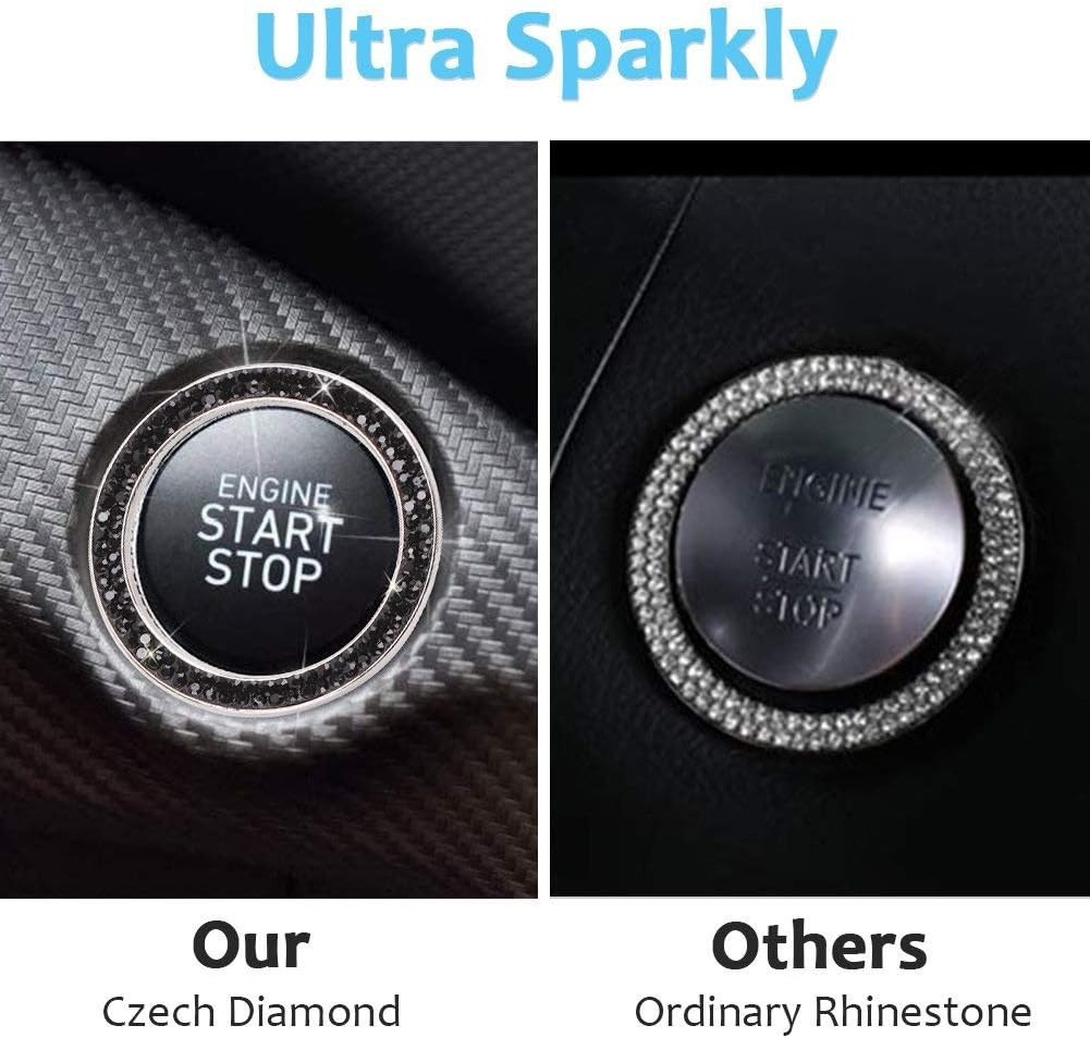 Bling Rhinestone Car Emblem Set – Crystal Ring Sticker for Key Ignition