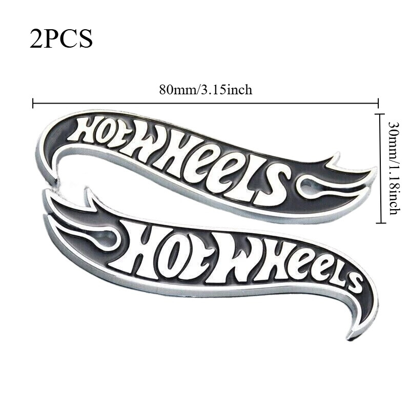 2x Metal Black Silver Hot Wheels Fender Lid Hood Badge Hotwheels Decal Emblem
