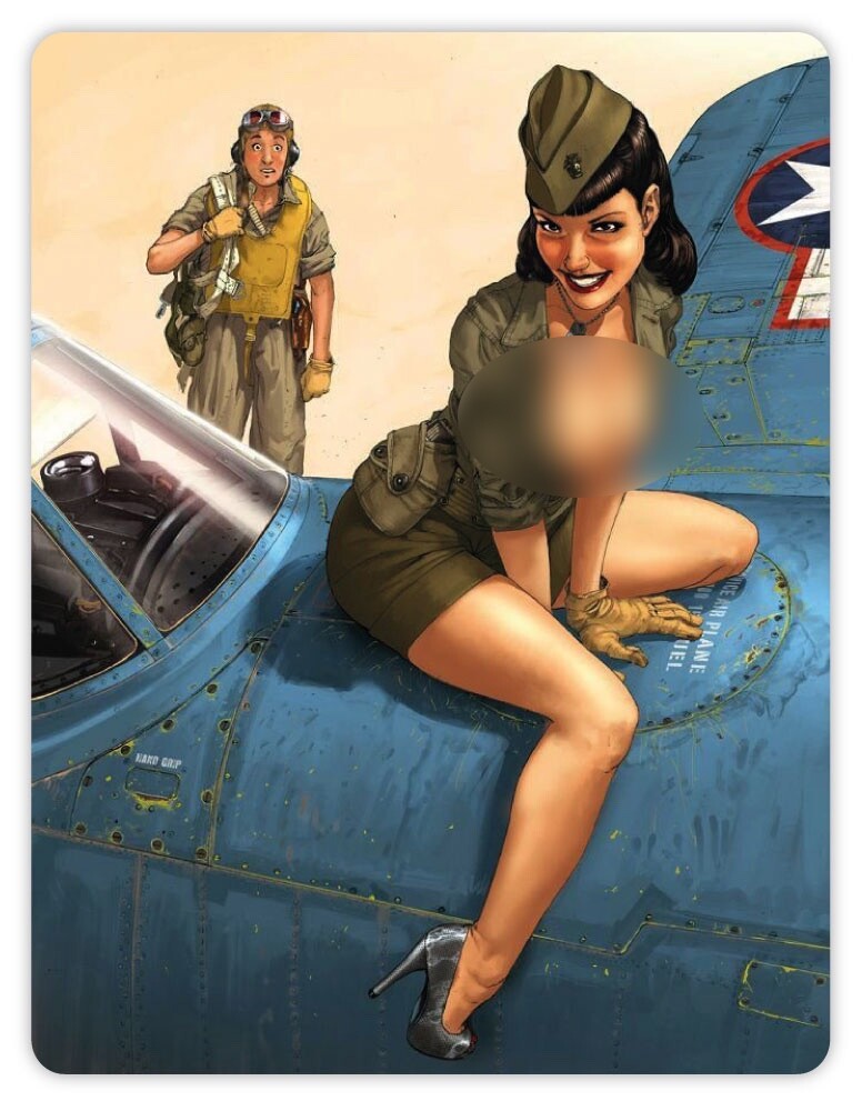 Pinup pin up pin-up girl pilot flying high sticker decal 4″ x 5″
