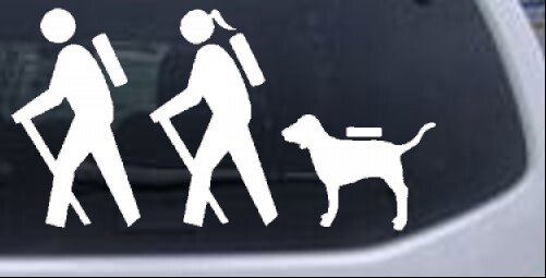 Hiker Couple Guy Girl with Dog Hiking Camping Car or Truck Window Decal Sticker