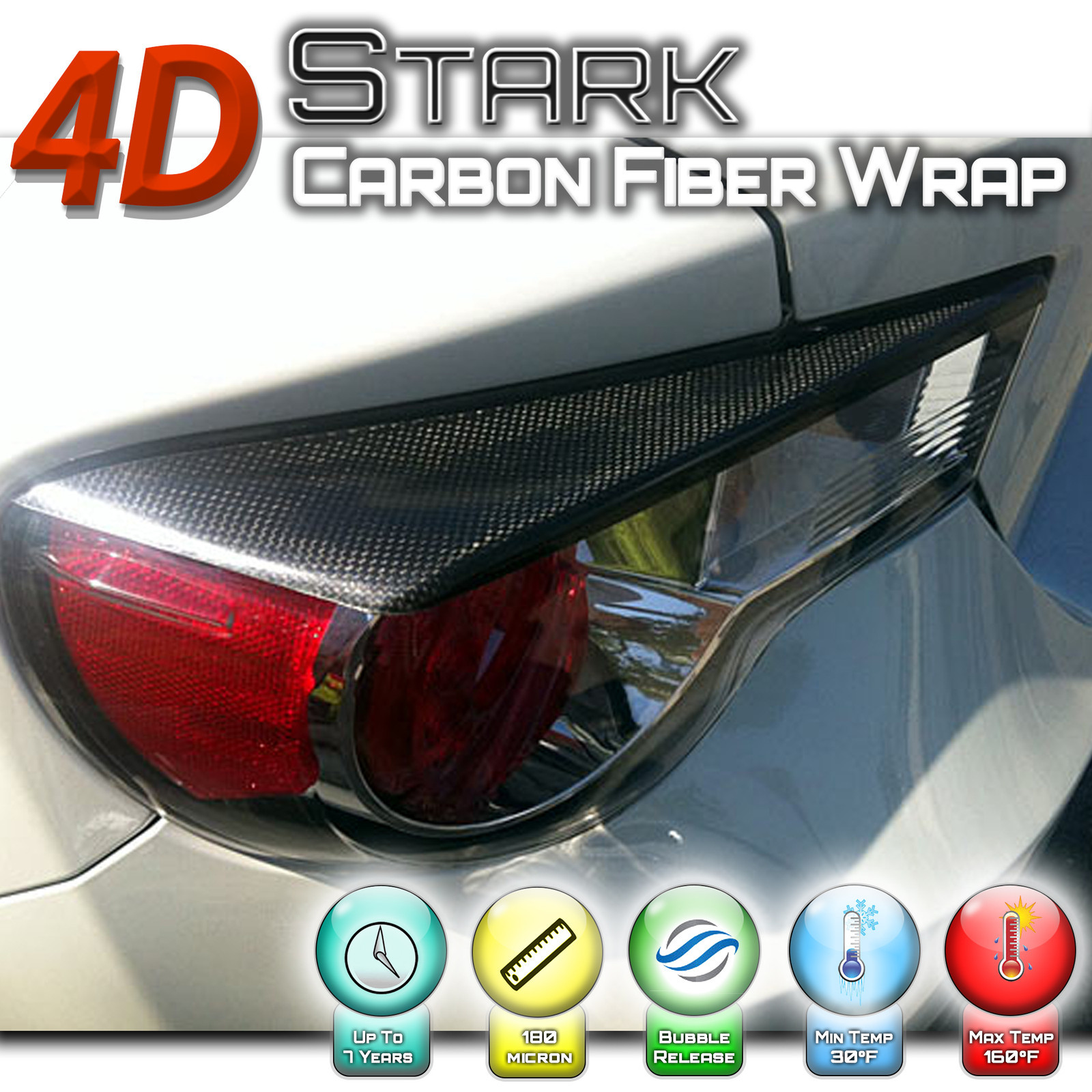 4D Premium Black Carbon Fiber Vinyl Wrap Roll Sticker Bubble Free Air Release