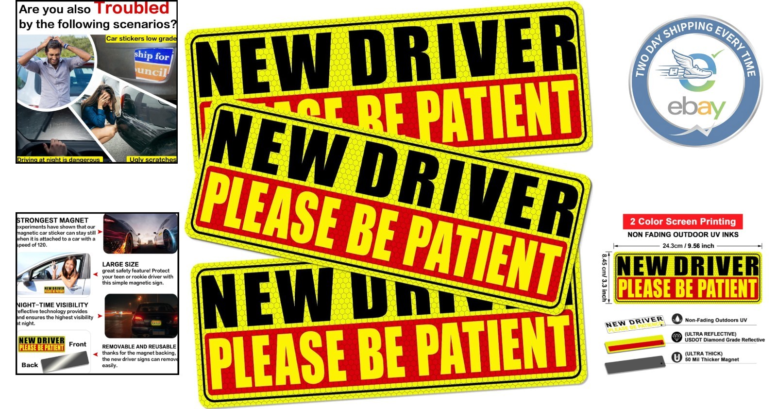Student Driver Car Magnet Set: Humorous Safety Signs for Teen Drivers (3 Pcs)