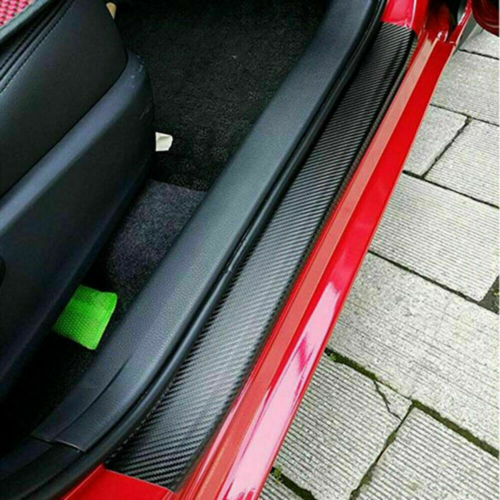4pcs Carbon Fiber Car Door Plate Sill Scuff Cover Anti Scratch Sticker Protector