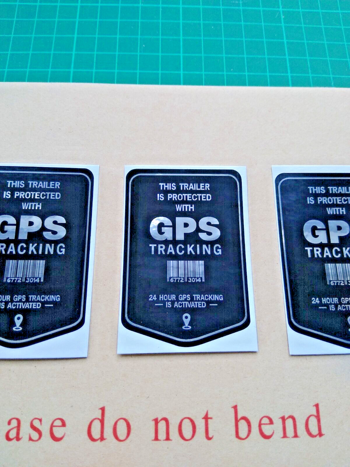 3 x Trailer GPS Tracking Stickers – Polished Mirror Silver & Black Security