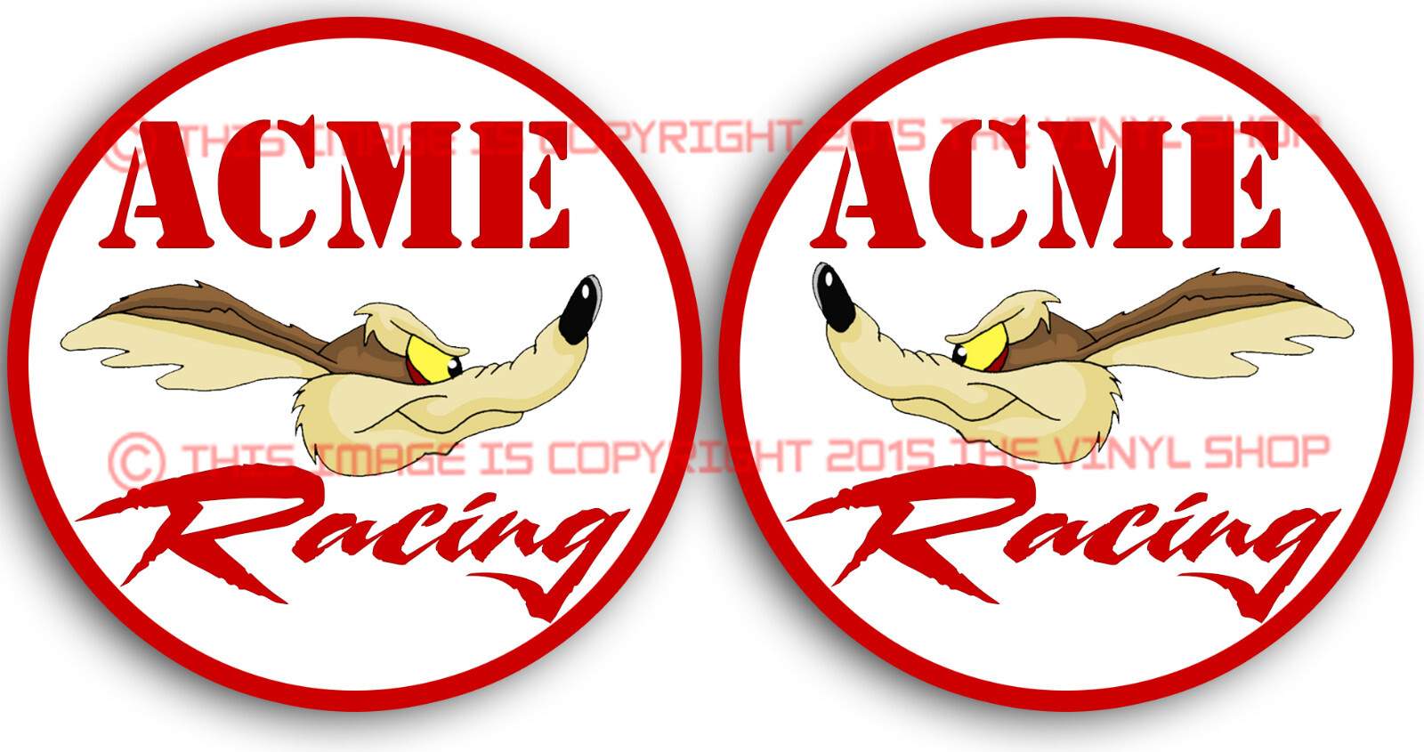 Acme Racing Wile E Coyote left & right drag racing funny Hot Rod decal sticker