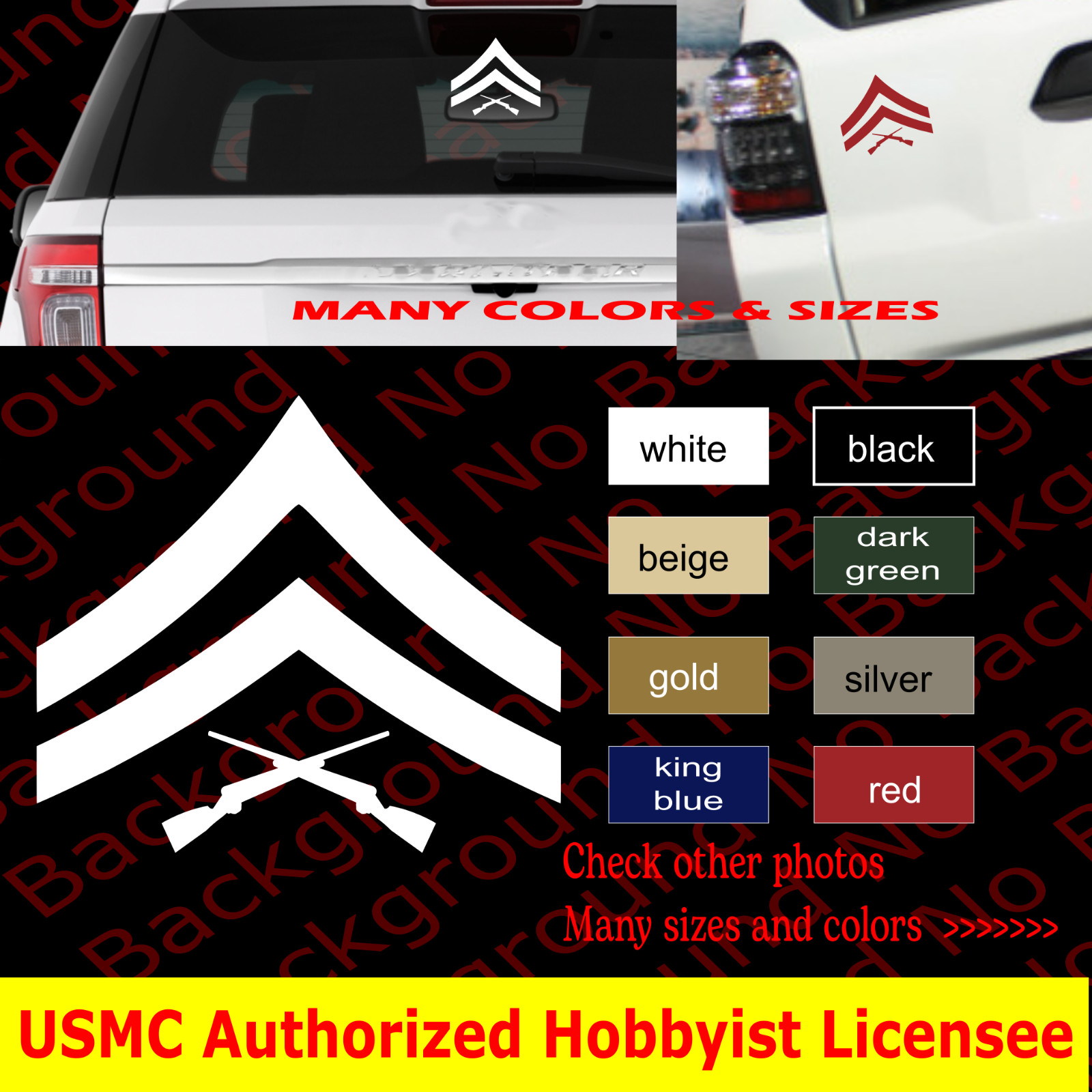 USMC Marines CPL Corporal E4 Rank Die Cut Sticker Vinyl Decal for Veteran AY020A