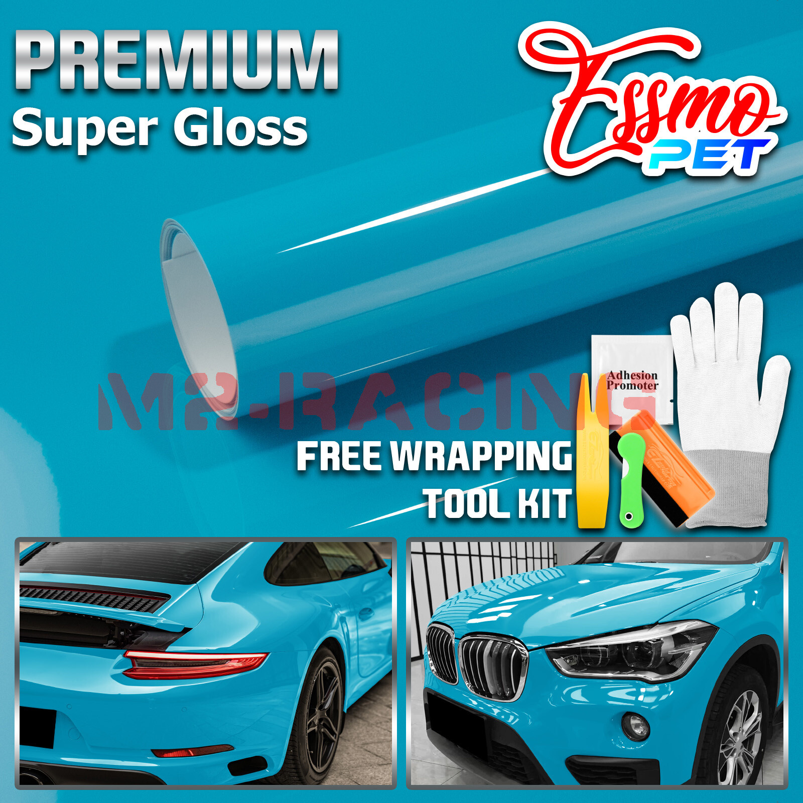 ESSMO PET Super Gloss Miami Blue Car Vehicle Vinyl Wrap Decal Glossy Like Paint