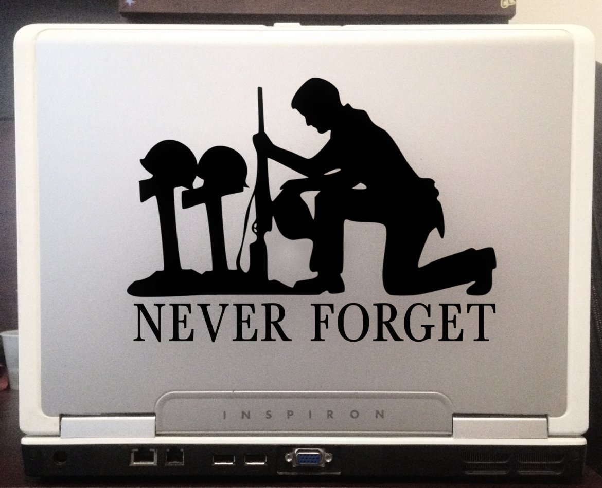 Never forget Heroes nice sad patriotic silhouette car truck laptop 6″ Black