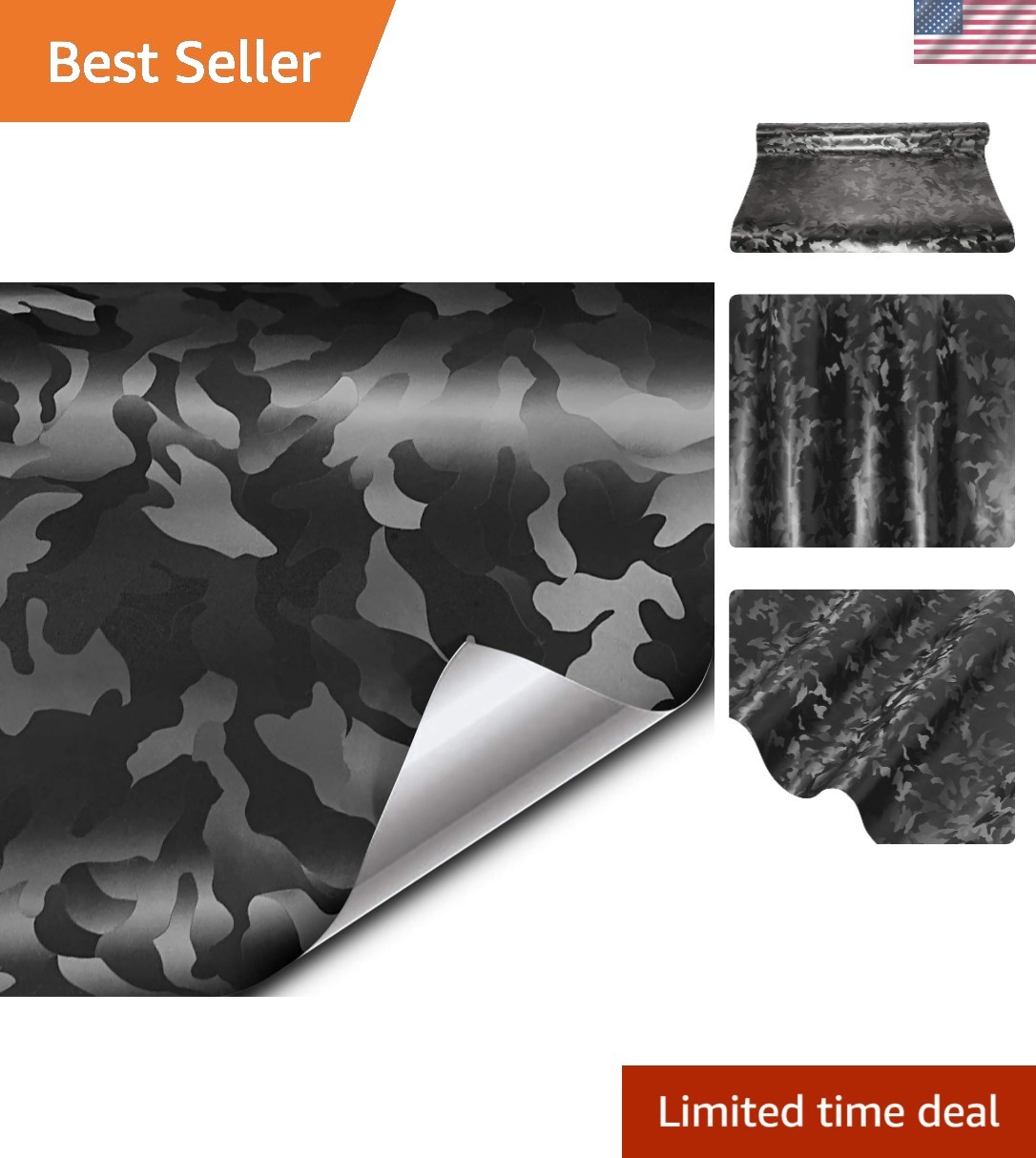 Stealth Medium Pattern Camouflage Vinyl Wrap Roll 1ft x 5ft, Black