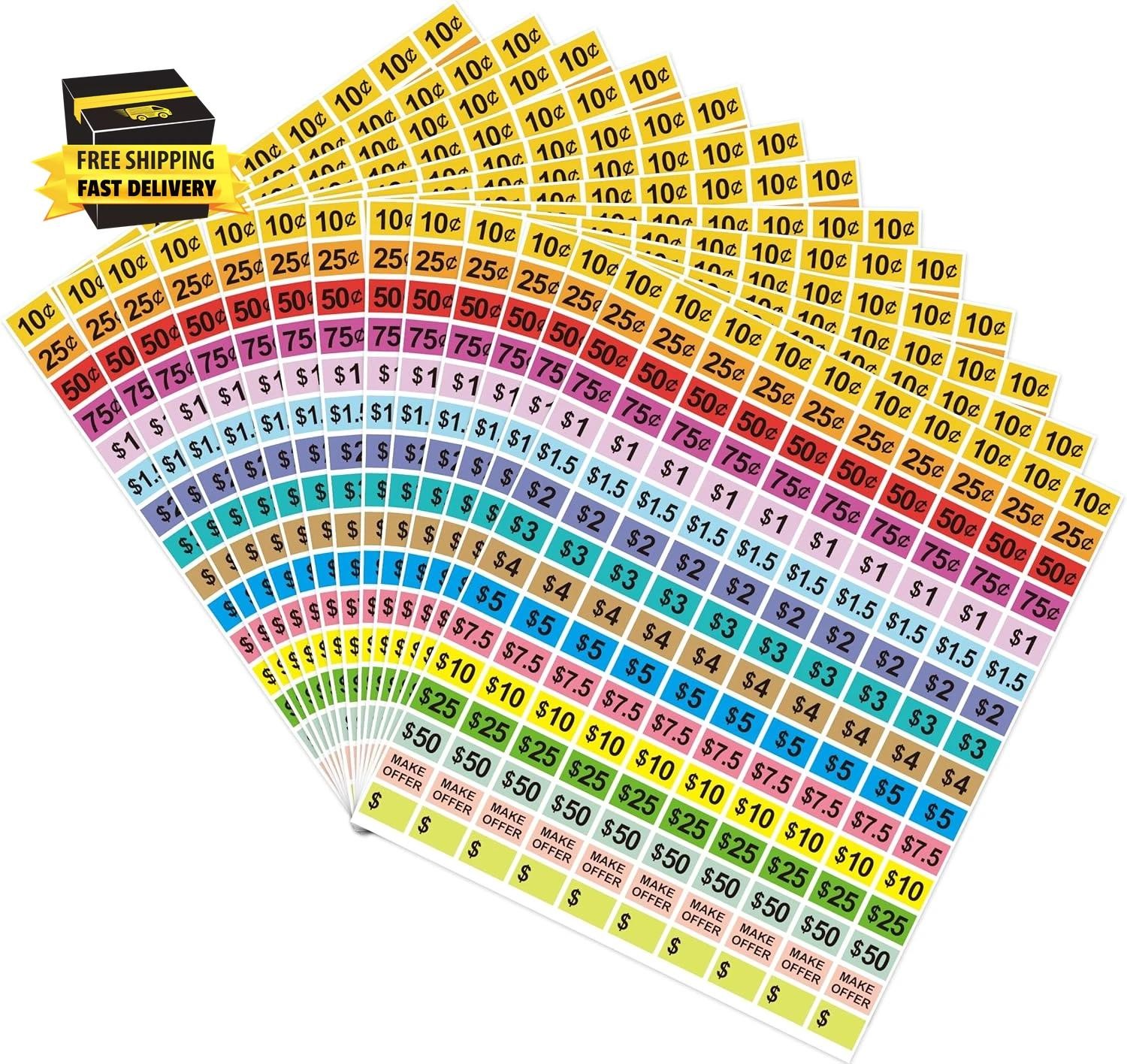 2400pcs Garage Sale Stickers,1/2″×3/4″ Yard Sales Price Stickers, Rectangle Prep