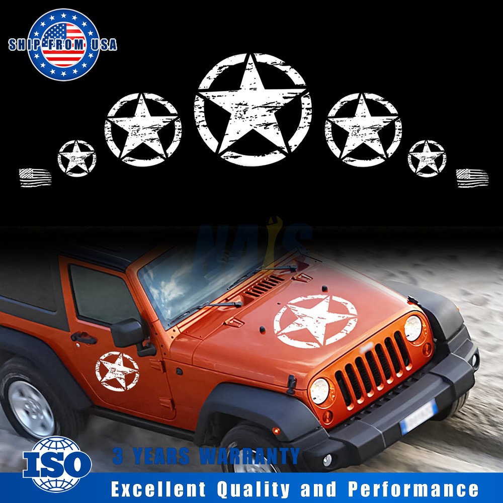 Military Distressed US Army Star Sticker Decal For Jeep Wrangler JK TJ (7x)