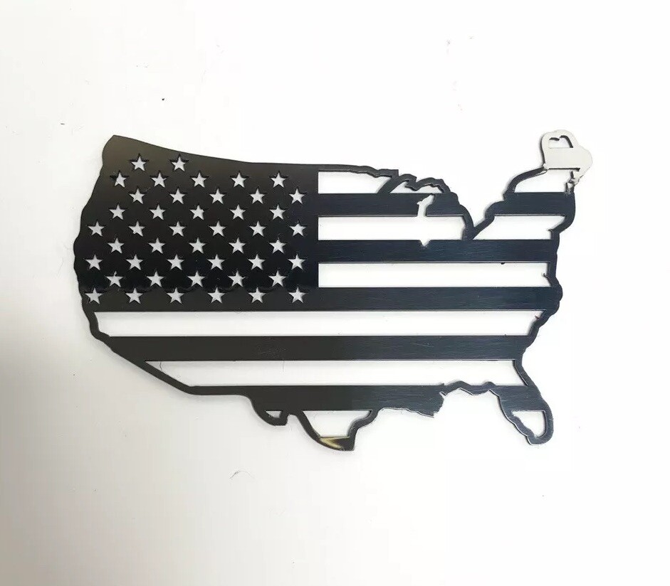 American Flag United States US Map Shape Emblem – Polished Stainless Steel