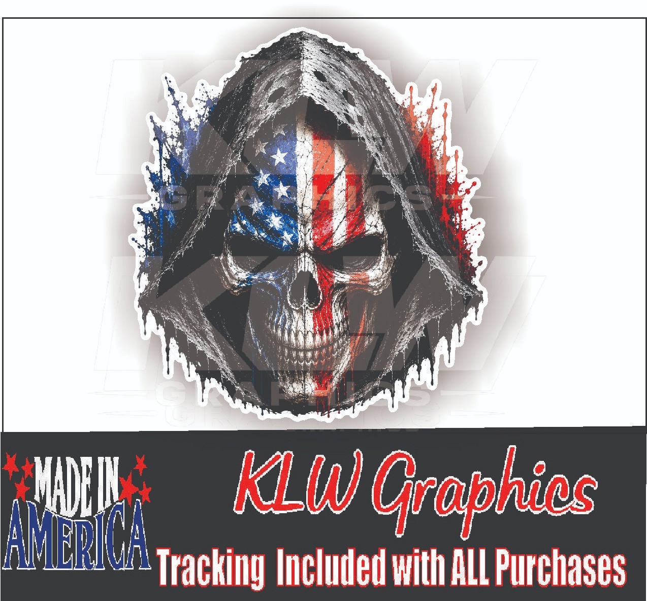 American Flag Skull Decal Patriotic USA Skull Sticker Red White Blue Vinyl Car