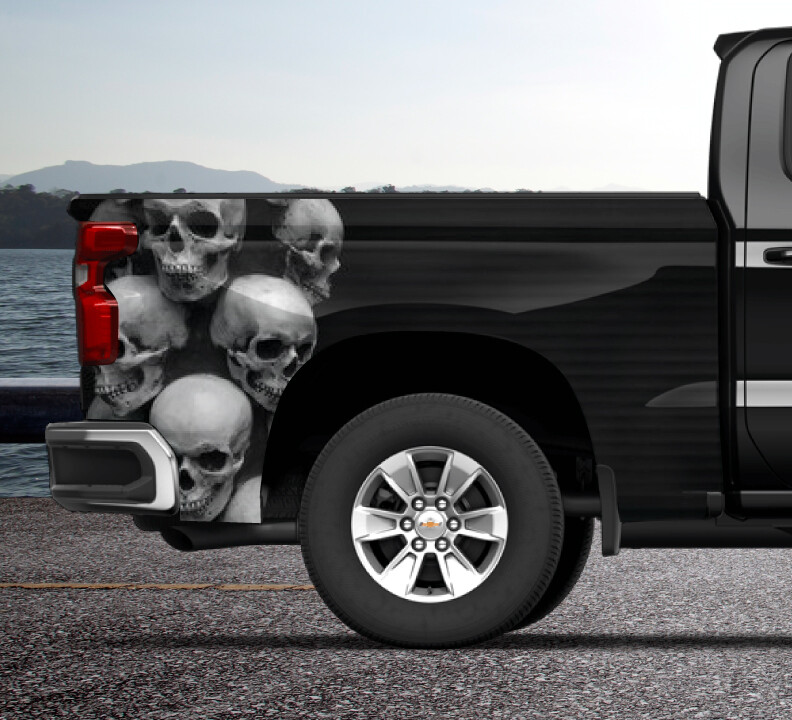 Skulls Pile Grey Truck Wrap Vinyl Bed Side Graphic Decal Tailgate DS PS 80″x40″
